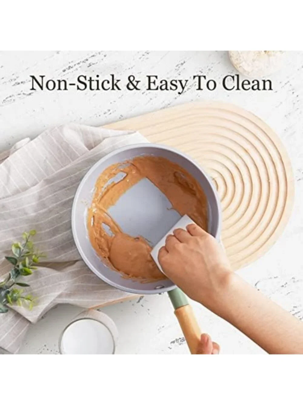 Ceramic Nonstick 2 Quart Saucepan with Lid & Steamer, Cool Touch Wooden Handle